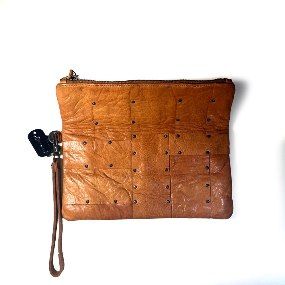 Designed By Coxy - Tan Leather Patchwork Riveted … - image 4